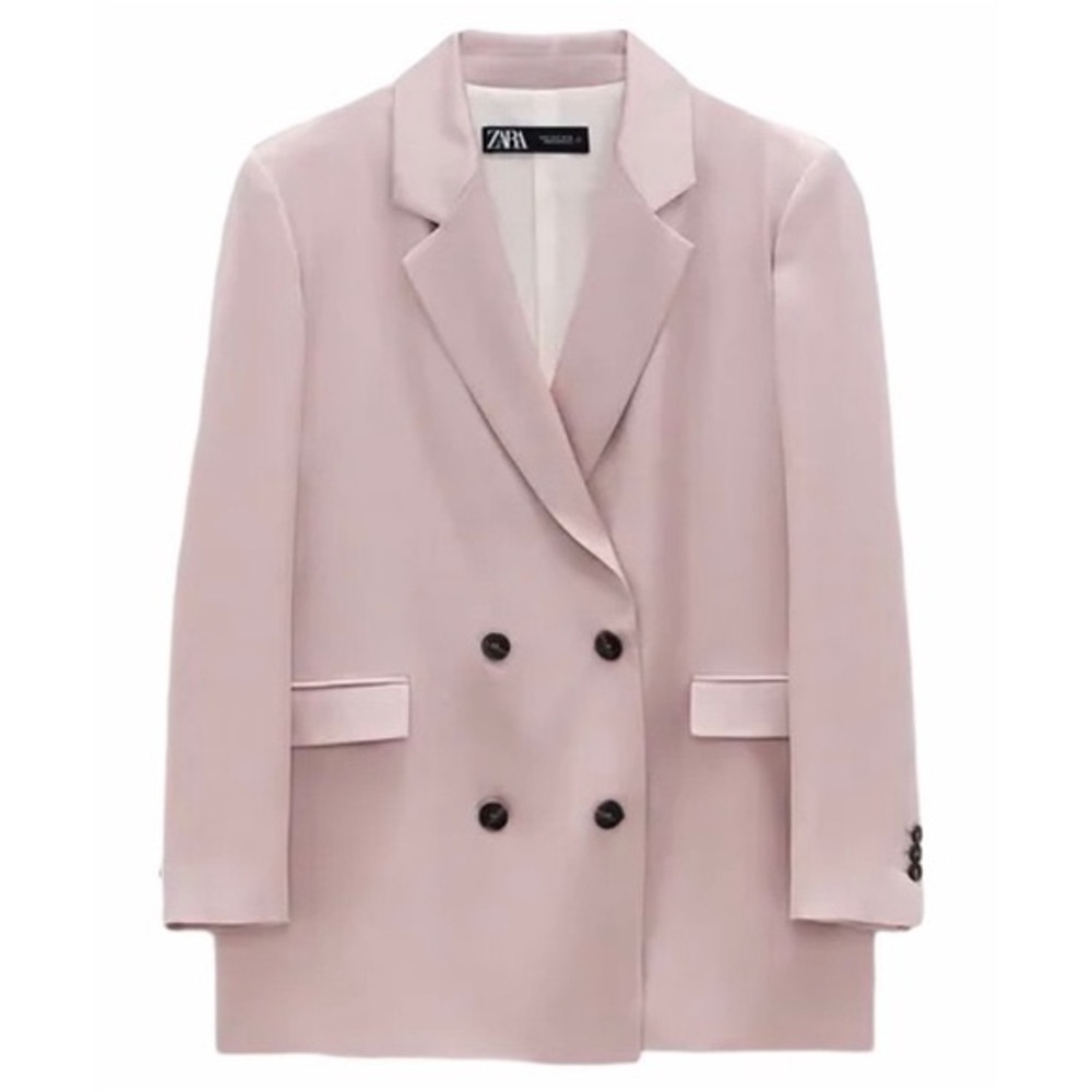 Zara Satin Effect Double Breasted Blazer, Blush